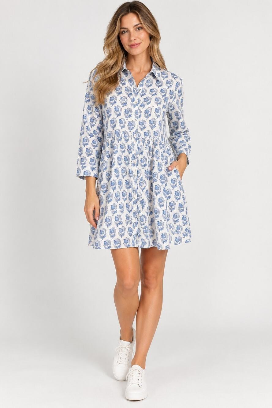 Tuckernuck Ro's Garden Blue White Floral Cotton Mini Dress XS